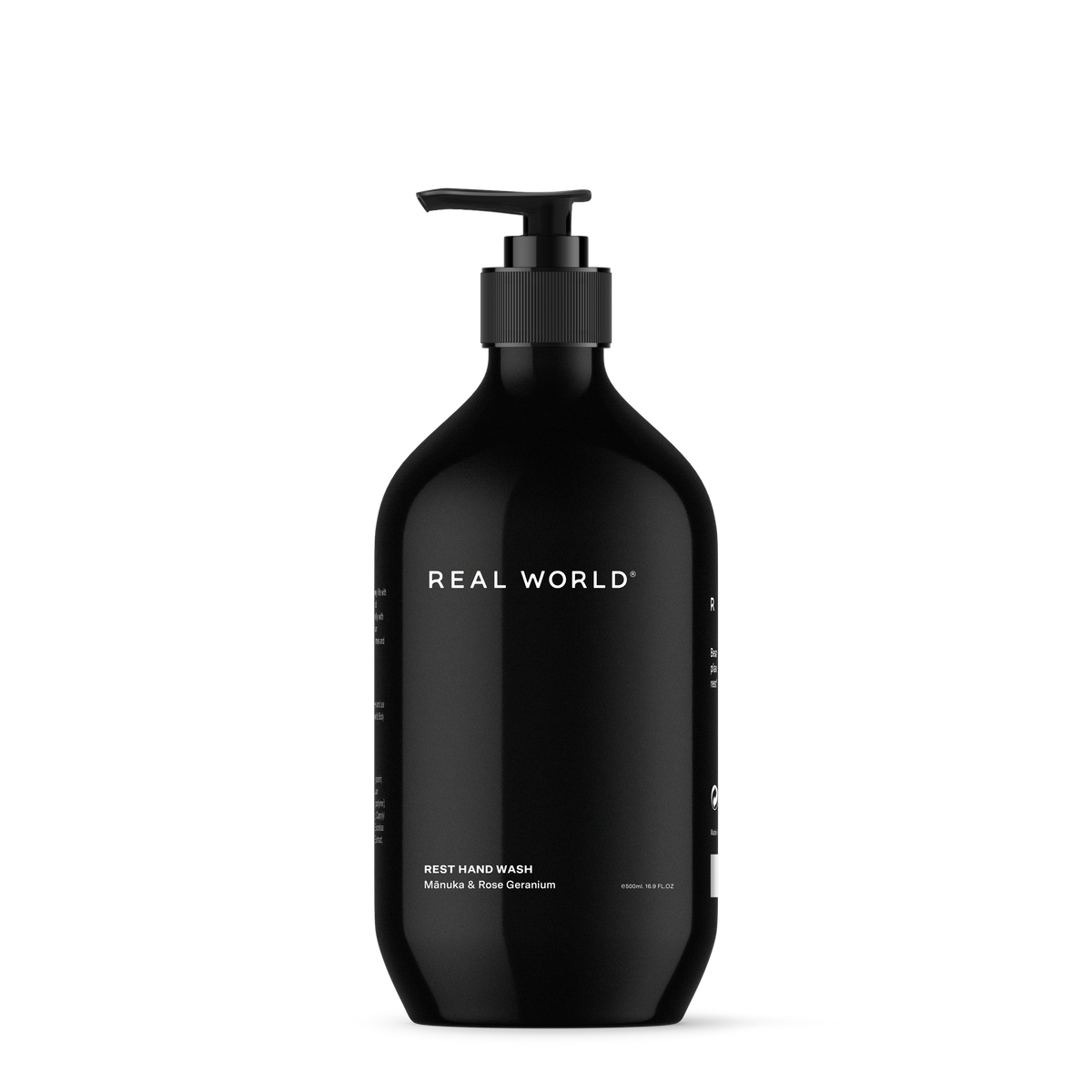 Real World mānuka & rose geranium hand wash pump bottle, NZ-made