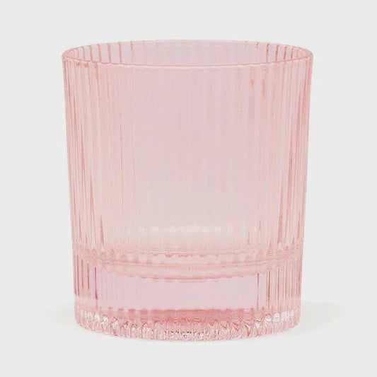 The Scout pink ribbed lowball glass