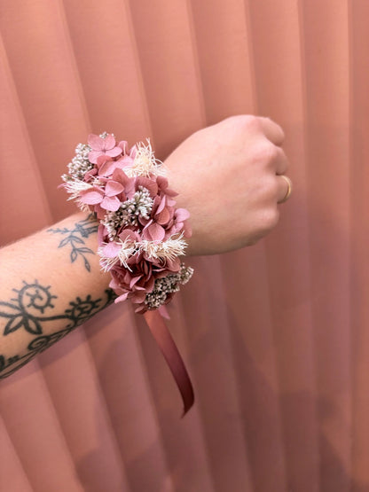 LUXE preserved pink flower wrist corsage for school balls