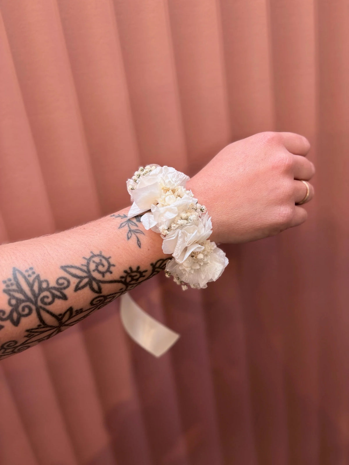 LUXE preserved white and cream flower wrist corsage