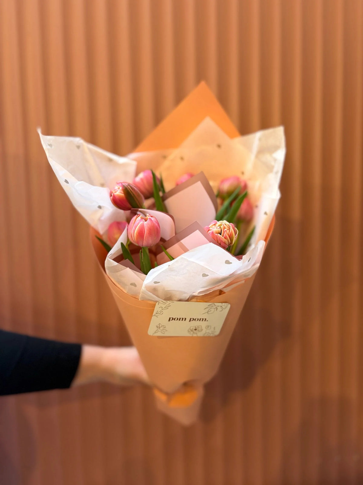 Weekly special pink tulip wrap in kraft paper