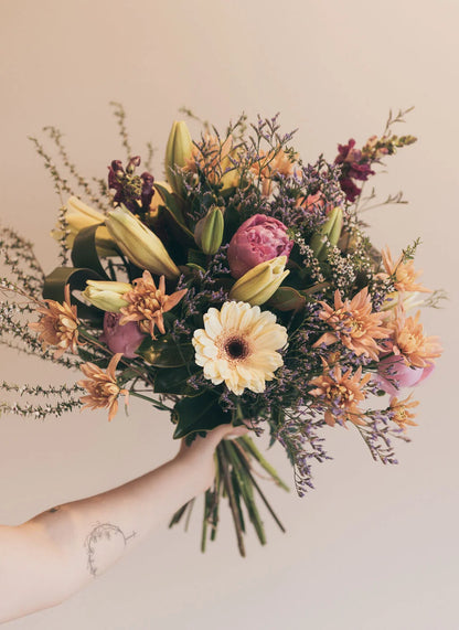 Hand-held pastel bouquet from the Swift bouquet and wine bundle