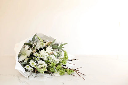 Pompom Pals monthly florals white and green bouquet