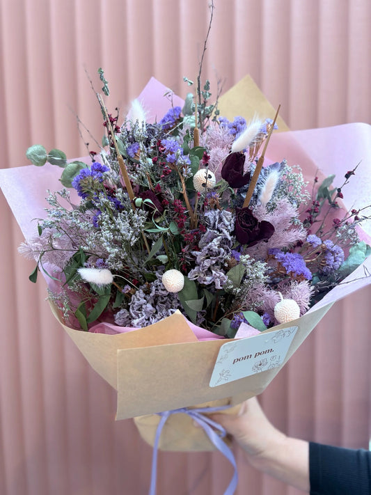 Lilac and purple dried flower arrangement, Hawke's Bay florist