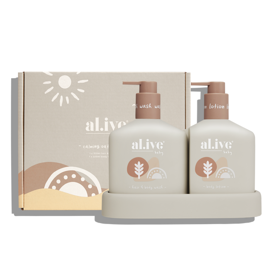 al.ive body baby duo in calming oatmeal, wash and lotion with gift box