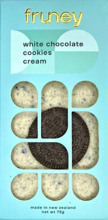 Fruney white chocolate cookies and cream bar, NZ-made