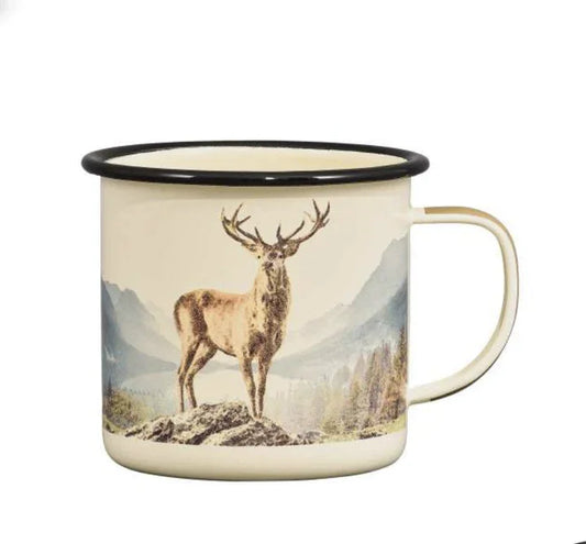 Gentlemen's Hardware enamel mug with a stag in the mountains, 16 fl oz
