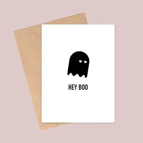 "Hey Boo" ghost greeting card with kraft envelope