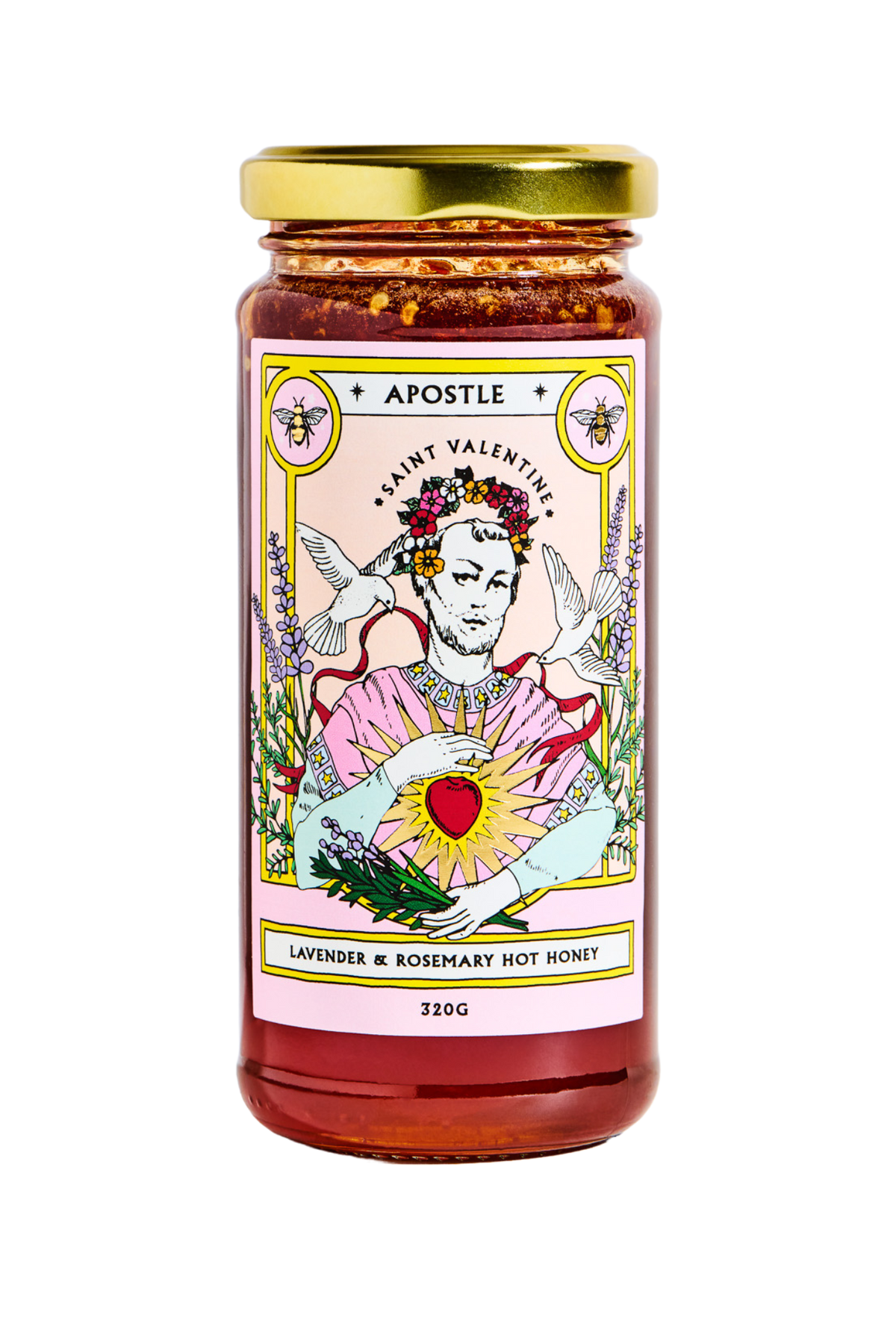 Apostle Saint Valentine lavender and rosemary hot honey jar