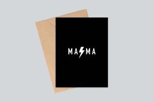 "Mama" greeting card with lightning bolt and kraft envelope