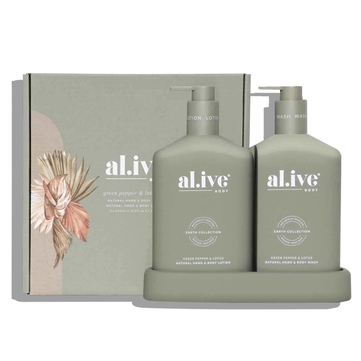 al.ive body green pepper & lotus wash and lotion duo with gift box