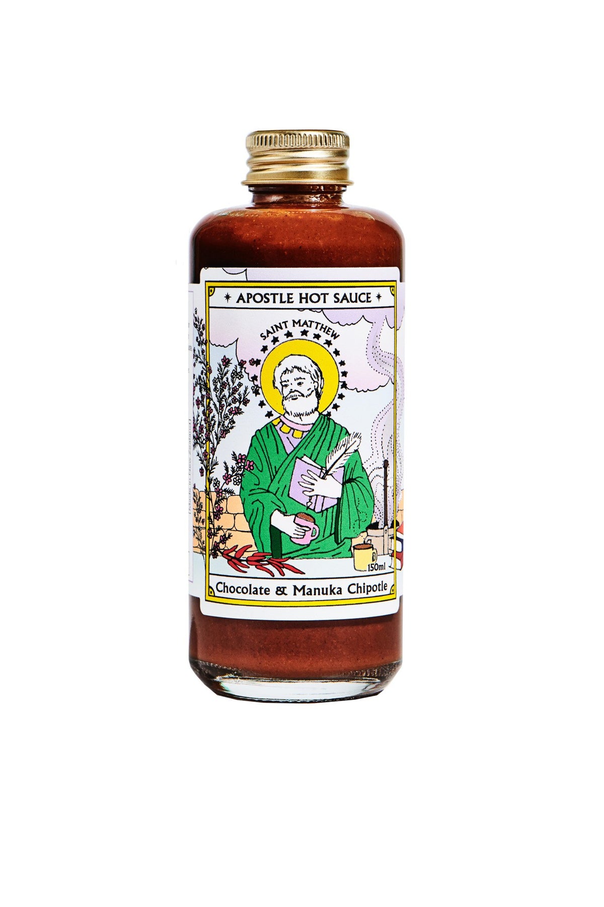 Apostle Chocolate Manuka Chipotle hot sauce bottle, NZ-made