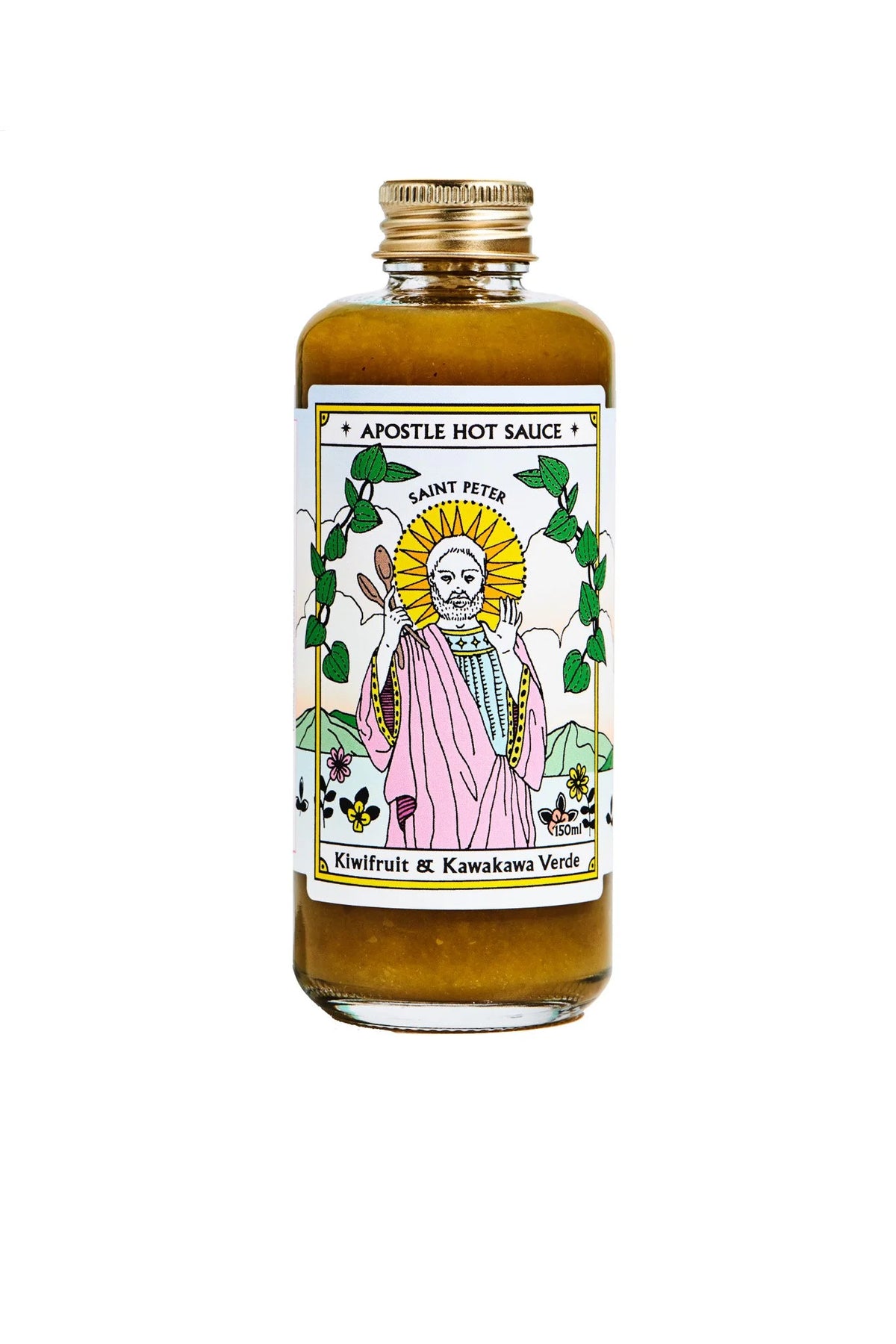 Apostle Kiwi Kawakawa hot sauce bottle, NZ-made