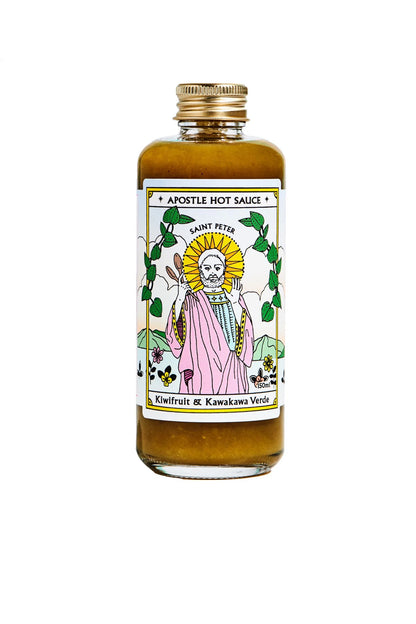Apostle Kiwi Kawakawa hot sauce bottle, NZ-made