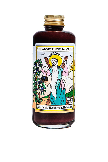 Apostle Szechuan Blueberry Habanero hot sauce bottle, NZ-made