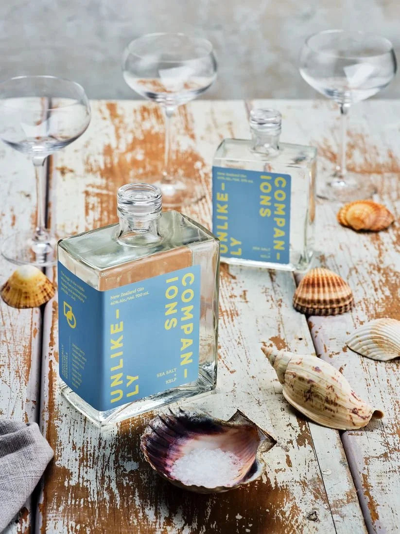 Unlikely Companions Sea Salt and Kelp gin styled with shells
