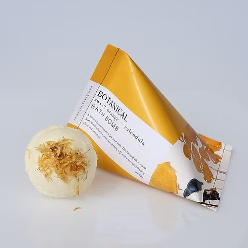 Botanical Skincare sweet orange & calendula bath bomb with packaging