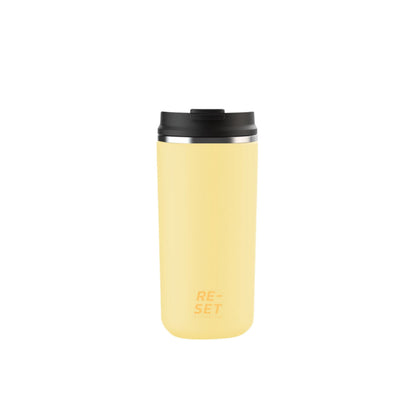 Heatlock insulated 12oz reusable coffee cup in golden yellow