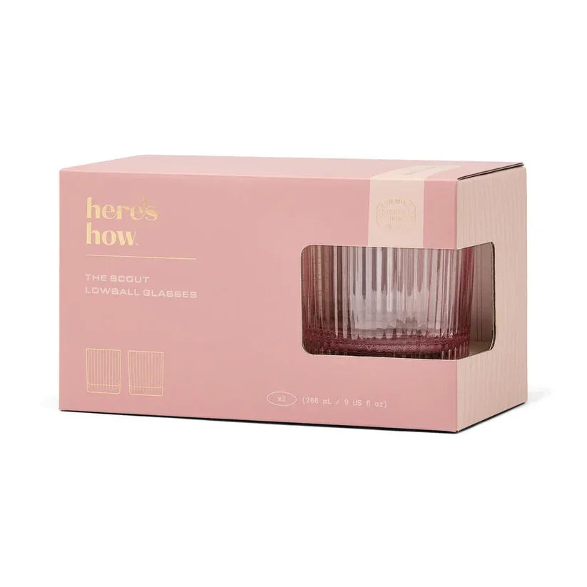 The Scout pink lowball glasses set in gift box