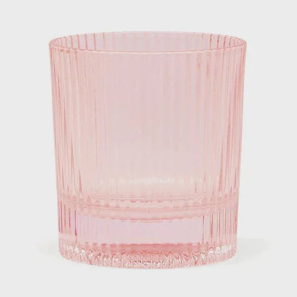 The Scout pink ribbed lowball glass