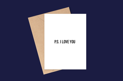 "P.S. I Love You" greeting card with kraft envelope