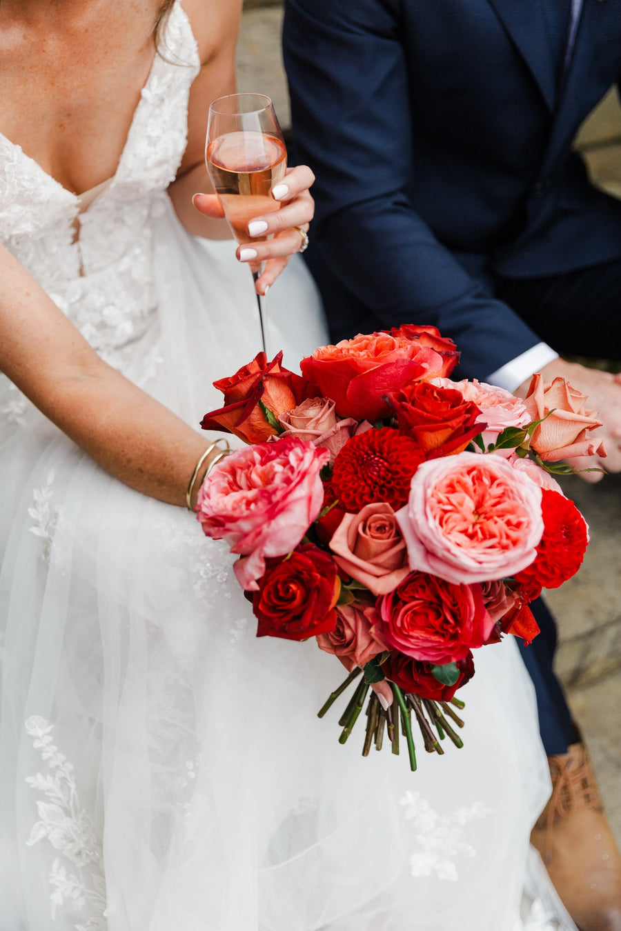 Wedding bouquet of pink and red roses